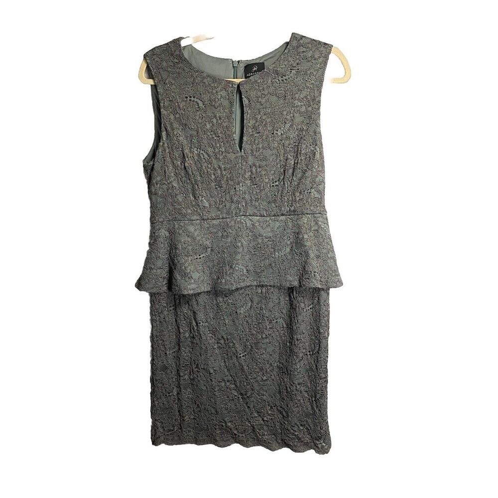 Adrianna Papell Women’s Lace Overlay Peplum Layered Sheath Dress‎ Green Size 12